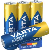 Varta Longlife Power, Batteria Alcalina, AA, Mignon, LR6, 1.5V, Blister da 4. Made in Germany