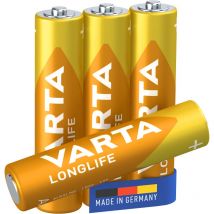 Varta Longlife, Batteria Alcalina, AAA, Micro, LR03, 1.5V, Blister da 4. Made in Germany
