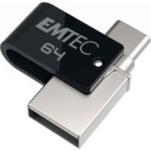 Emtec T260C unità flash USB 64 GB Type-A / Type-C 3.2 Gen 1 (3.1 1) Nero, Acciaio inossidabile