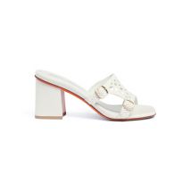 Santoni Claquette À Double Boucle Et Talon Haut Didi En Cuir Tressé Blanc Pour Femme, Taille: 36.5