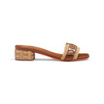 Santoni Sandale En Raphia Et Cuir Marron Clair Pour Femme, Taille: 39.5