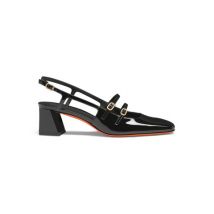 Santoni Escarpin À Bride Arrière Et Talon Mi-haut En Cuir Verni Noir Pour Femme, Taille: 36