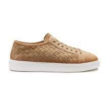 Santoni Beigefarbene Sneakers Für Herren Aus Geflochtenem Wildleder Hellbraun, Größe: 40.5