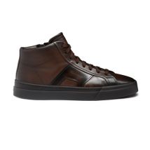 Santoni Double Buckle Sneaker En Cuir Brun Foncé Pour Homme, Taglia: 47.5