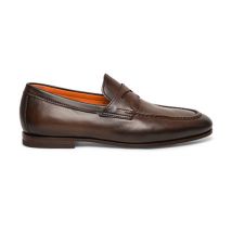 Santoni Men’s Polished Brown Leather Penny Loafer Dark Brown, Size: 7.5