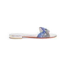 Santoni Sandale En Cuir Lamé Argenté Et Cristaux Pour Femme, Taille: 36