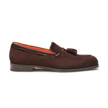Santoni Men’s Dark Brown Suede And Leather Tassel Loafer, Size: 10.5