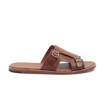 Santoni Sandale Double Boucle En Cuir Marron Pour Homme, Taille: 45