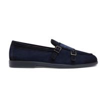 Santoni Mocassino Doppia Fibbia Da Uomo In Suede Blu, Taglia: 45.5