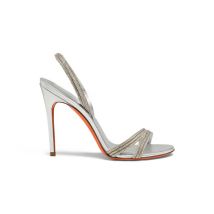 Santoni Sandale À Talon Haut En Cuir Lamé Argenté Et Cristaux Pour Femme, Taille: 40