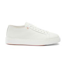 Santoni Men's White Tumbled Leather Sneaker, Size: 5.5