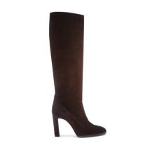 Santoni Botte À Talon Haut En Daim Brun Foncé Pour Femme, Taglia: 40.5