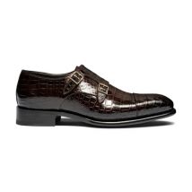 Santoni Dunkelbraune Doppel-monkstraps Für Herren Aus Alligatorleder, Größe: 43.5