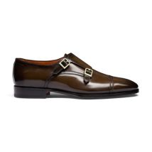 Santoni Chaussure À Double Boucle En Cuir Brun Foncé Pour Homme, Taille: 41.5-42