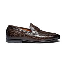 Santoni Mocassin Penny En Alligator Brun Foncé Pour Homme, Taille: 48