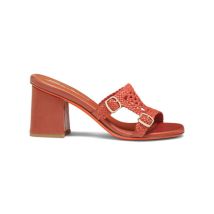 Santoni Claquette À Double Boucle Et Talon Haut Didi En Cuir Tressé Orange Pour Femme, Taille: 36.5