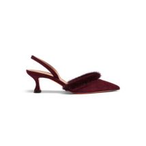 Santoni Slingback Tacco Medio Da Donna In Suede E Visone Bordeaux, Taglia: 39