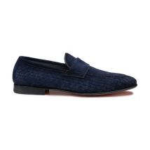 Santoni Mocassin Penny Carlo En Daim Bleu Tressé Pour Homme, Taille: 45