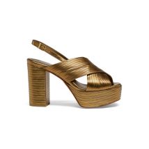 Santoni Sandale À Talon Haut En Cuir Doré Pour Femme, Taille: 38.5
