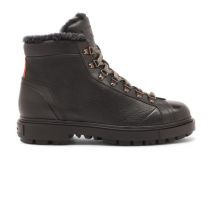 Santoni Chaussure De Randonnée En Cuir Foulonné Noir Avec Fourrure Pour Homme, Taille: 40.5