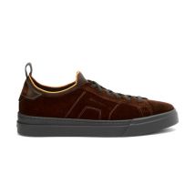 Santoni Men's Dark Brown Suede And Leather Slip-on Sneaker, Size: 6