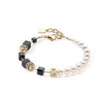 Coeur De Lion Gold Pearl and Onyx GeoCube Bracelet