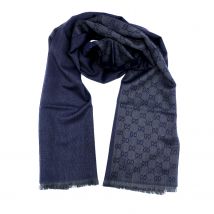 Gucci - Navy GG Monogram Half Web Wool Scarf