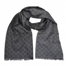 Gucci - Black/Dark Grey GG Monogram Webbing Reversible Wool and Silk Blend Scarf