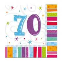 16 serviettes d'anniversaire imprimées âge (70 ans)