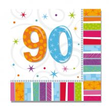 16 serviettes d'anniversaire imprimées âge (90 ans)