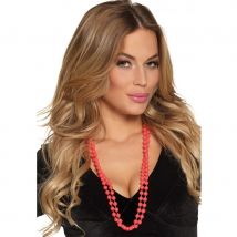 2 Colliers de perles plastique fluo pour femme (Rouge)