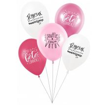 5 Ballons avec message d'anniversaire (Rose)
