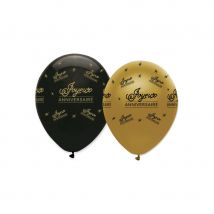 6 Ballons d'anniversaire noir et or (Joyeux Anniversaire)