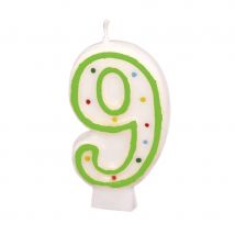 Bougie chiffre d'anniversaire à pois (9 ans)