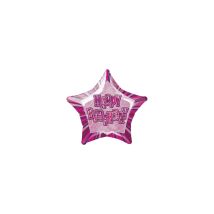 Ballon d'anniversaire en forme d'étoile rose (Happy Birthday)