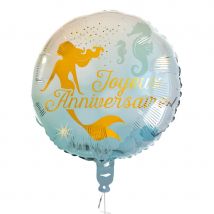 Ballon d'anniversaire rond métallisé sirène, 45cm (Joyeux anniversaire)