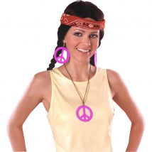 Boucles d'oreilles et collier peace and love (Rose)