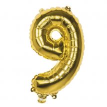 Ballon en forme de chiffre doré de 36 cm (Chiffre 9)