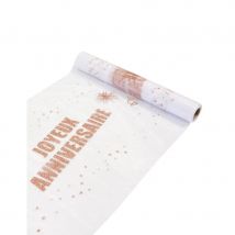Chemin de table Joyeux Anniversaire en organza (Rose gold)