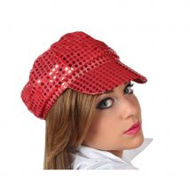 Casquette recouvertes de sequins, disco (Rouge)