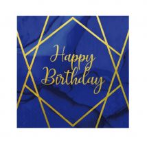 Décoration bleu et or pour table d'anniversaire (16 serviettes)