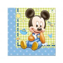 Déco Bébé Mickey d'anniversaire (20 serviettes de 33cm)
