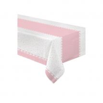 Déco de table blanche et rose avec petits coeurs (Nappe de 120x180cm)