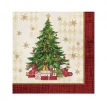 Déco de table de Noël imprimée sapin et cadeaux (16 serviettes)