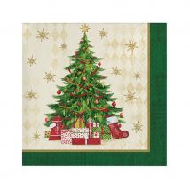 Déco de table de Noël imprimée sapin et cadeaux (16 petites serviettes)