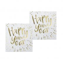 Déco de table Happy New Year blanche et dorée (12 serviettes de 33cm)