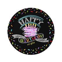Décos gâteau Happy Birthday de table (8 assiettes de 23cm)