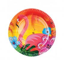 Décorations Hawai flamant rose (6 assiettes)
