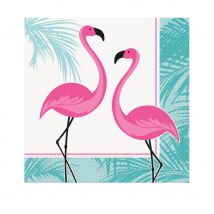 Décorations Hawai flamant rose (16 serviettes)