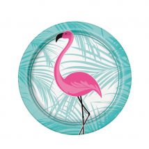 Décorations Hawai flamant rose (8 assiettes de 17cm)